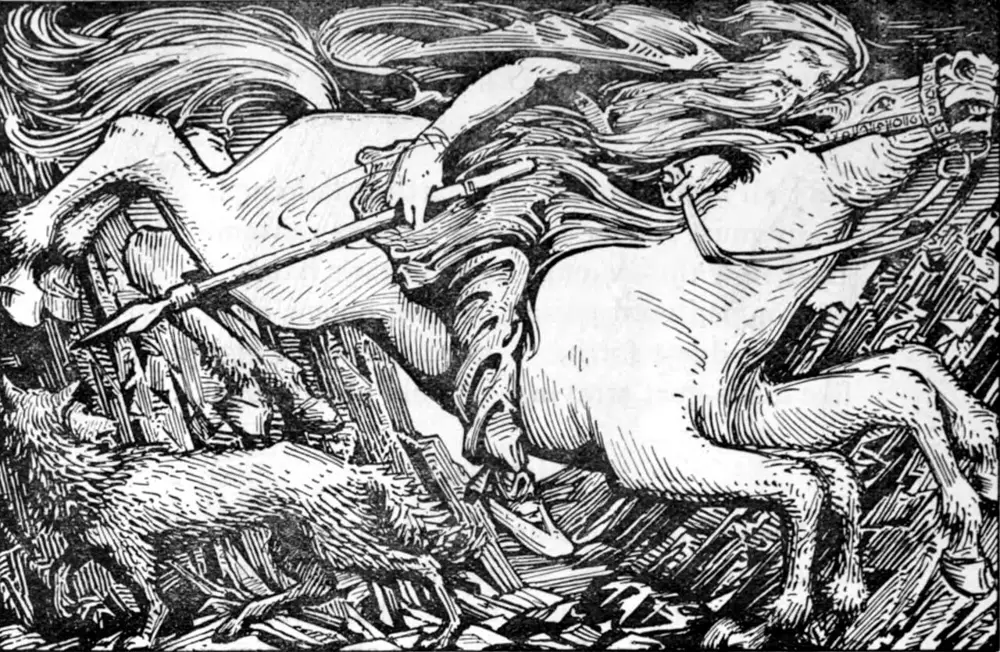 Odin rides to Hel, W. G. Collingwood, after the Poetic Edda.